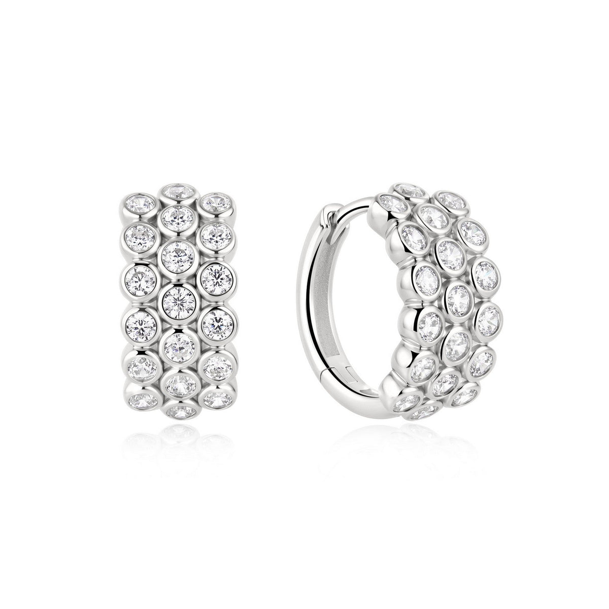 Ania Haie Wanderer Silver Triple Row Bezel Huggie Hoop Earrings E076-16H