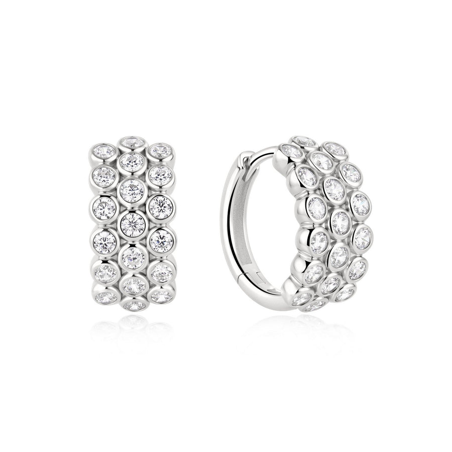 Ania Haie Wanderer Silver Triple Row Bezel Huggie Hoop Earrings E076-16H