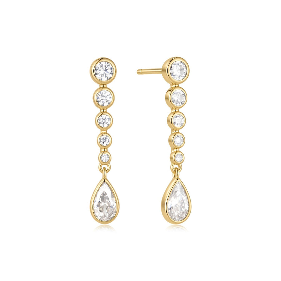 Ania Haie Wanderer Gold Graduated Bezel Round & Teardrop Dangle Stud Earrings E076-17G