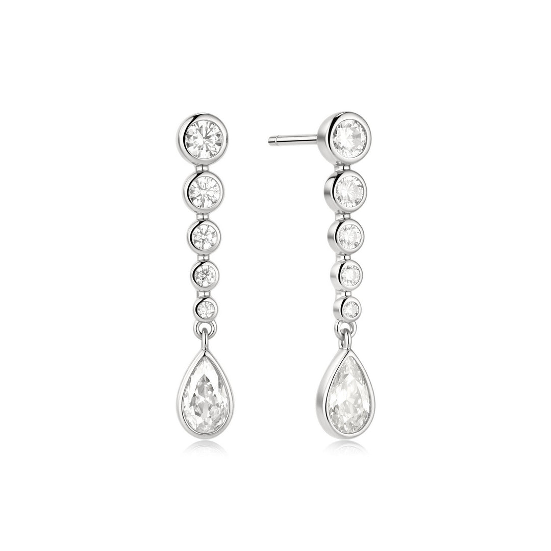 Ania Haie Wanderer Silver Graduated Bezel Round & Teardrop Dangle Stud Earrings E076-17H