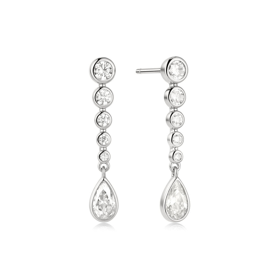 Ania Haie Wanderer Silver Graduated Bezel Round & Teardrop Dangle Stud Earrings E076-17H