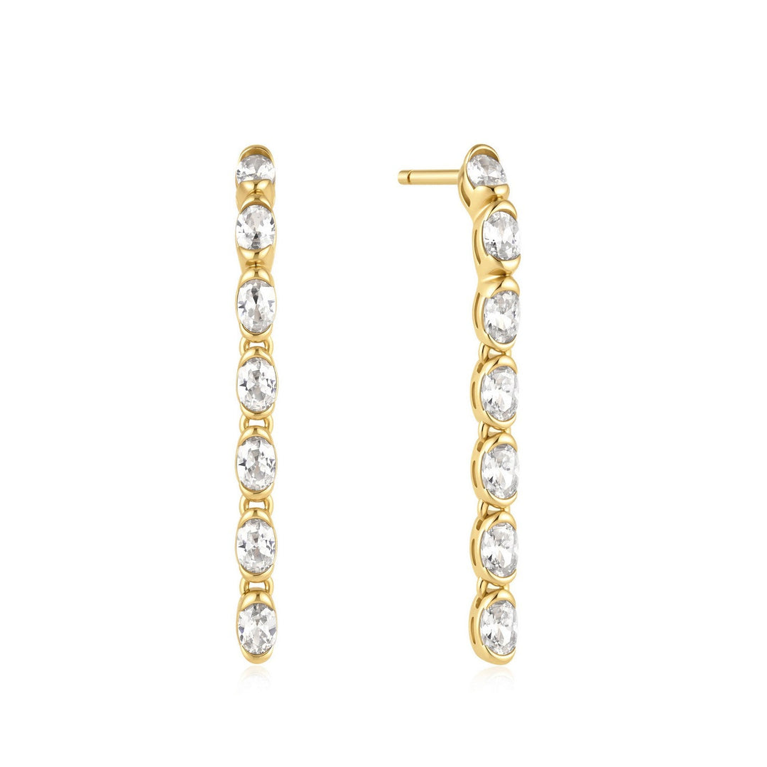 Ania Haie Wanderer Gold Half-Bezel Oval Linear Dangle Stud Earrings E076-18G