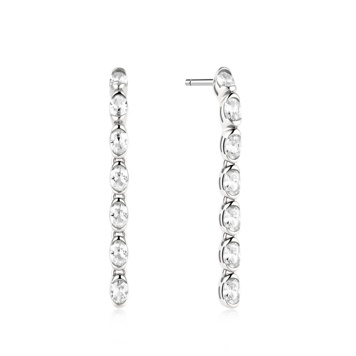 Ania Haie Wanderer Silver Half-Bezel Oval Linear Dangle Stud Earrings E076-18H
