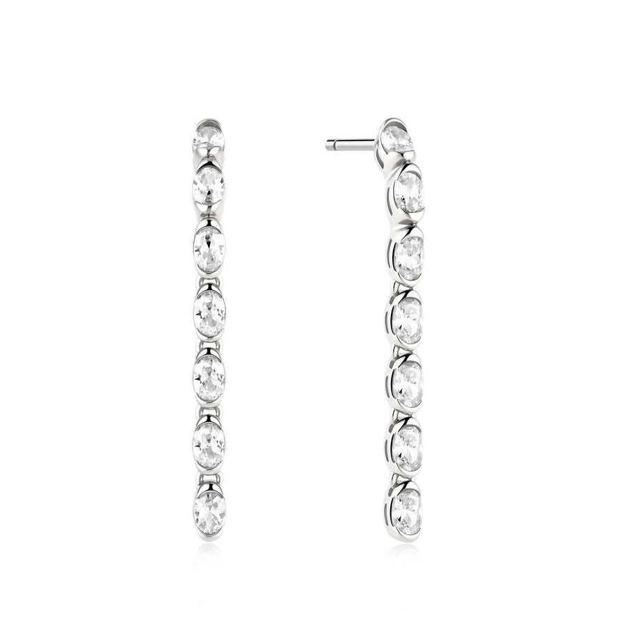 Ania Haie Wanderer Silver Half-Bezel Oval Linear Dangle Stud Earrings E076-18H