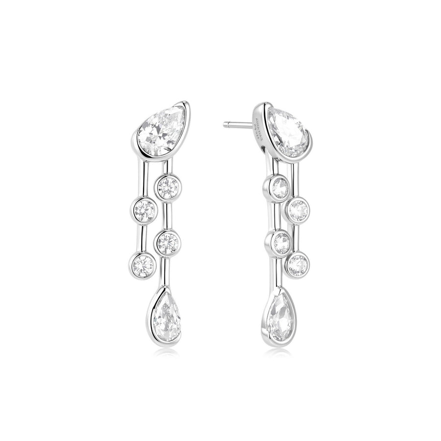 Ania Haie Wanderer Silver Half-Bezel Teardrop Dual Drop Stud Earrings E076-19H