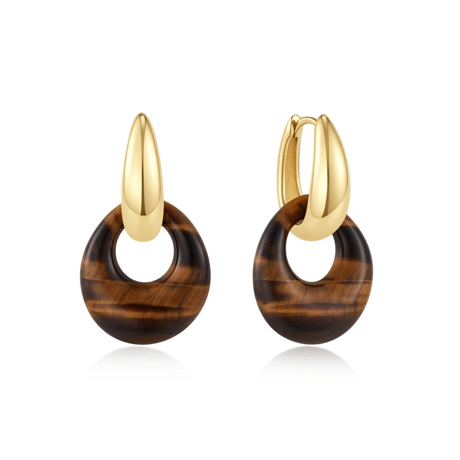 Ania Haie Wanderer Gold Hollow Tiger's Eye Organic Pebble Drop Earrings E076-21G-TE