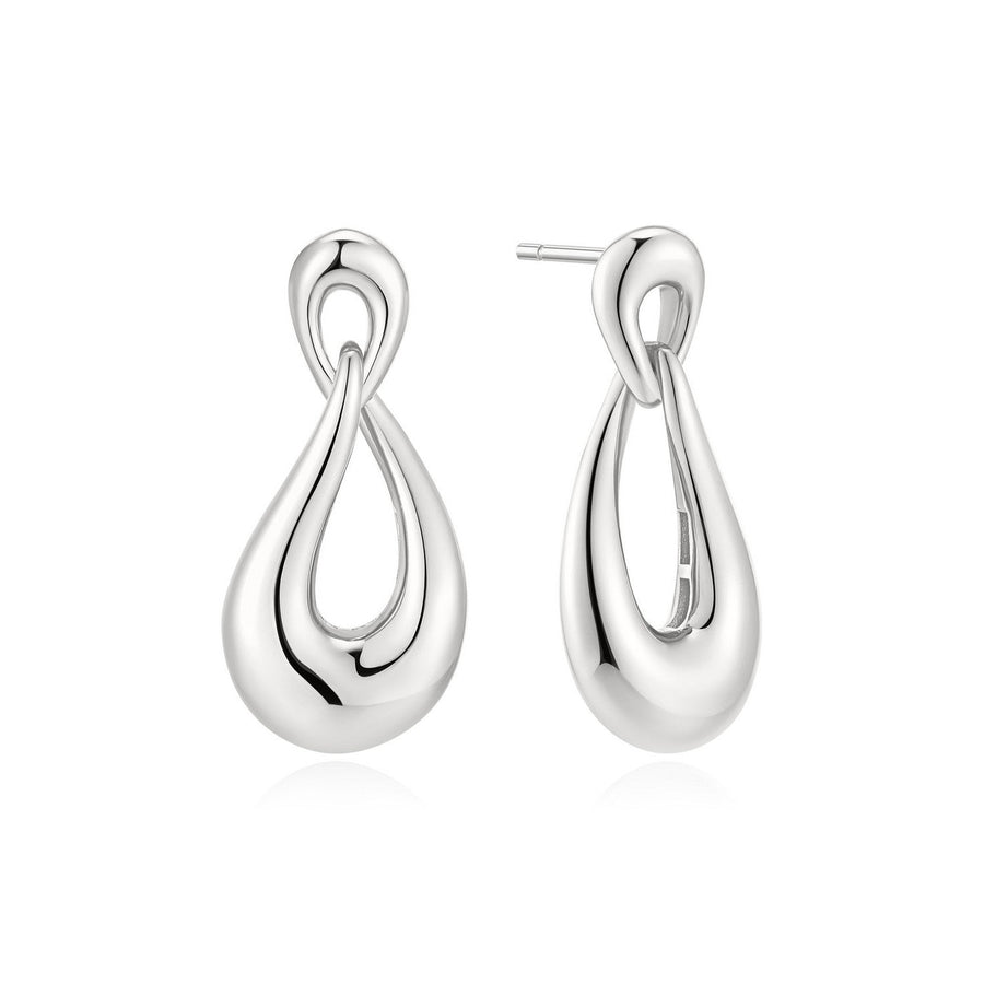 Ania Haie Swan Lake Silver Interlocked Wave Stud Hoop Earrings E077-06H