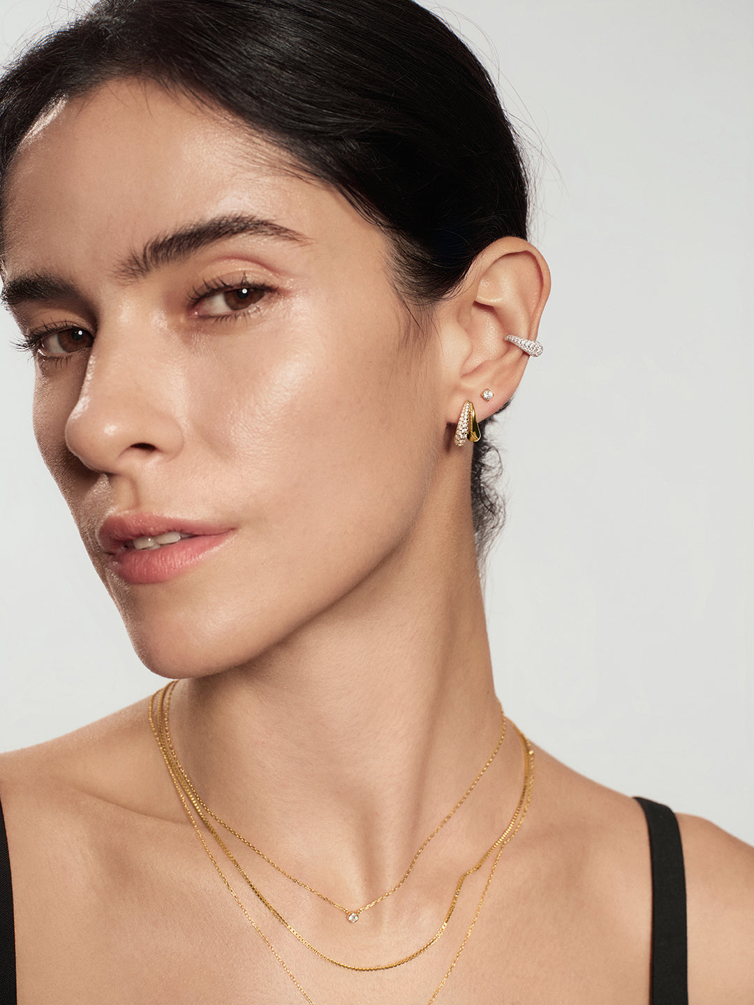 Ania Haie Fluid Light Silver Pavé Curved Teardrop Ear Cuff E078-01H