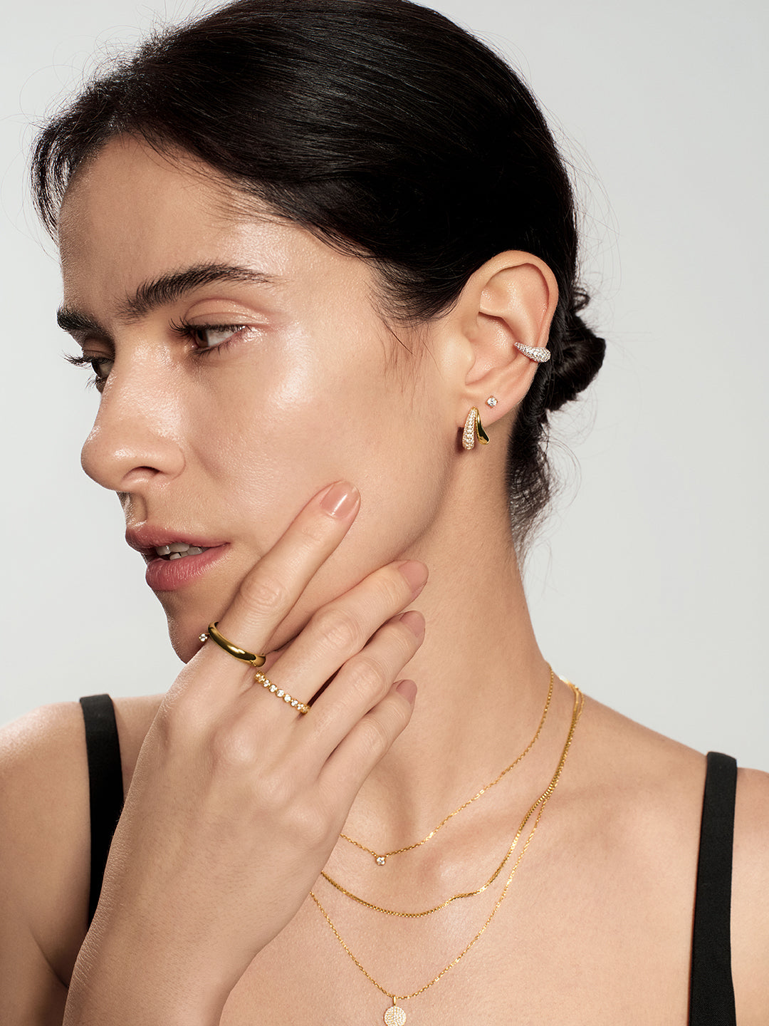 Ania Haie Fluid Light Silver Pavé Curved Teardrop Ear Cuff E078-01H