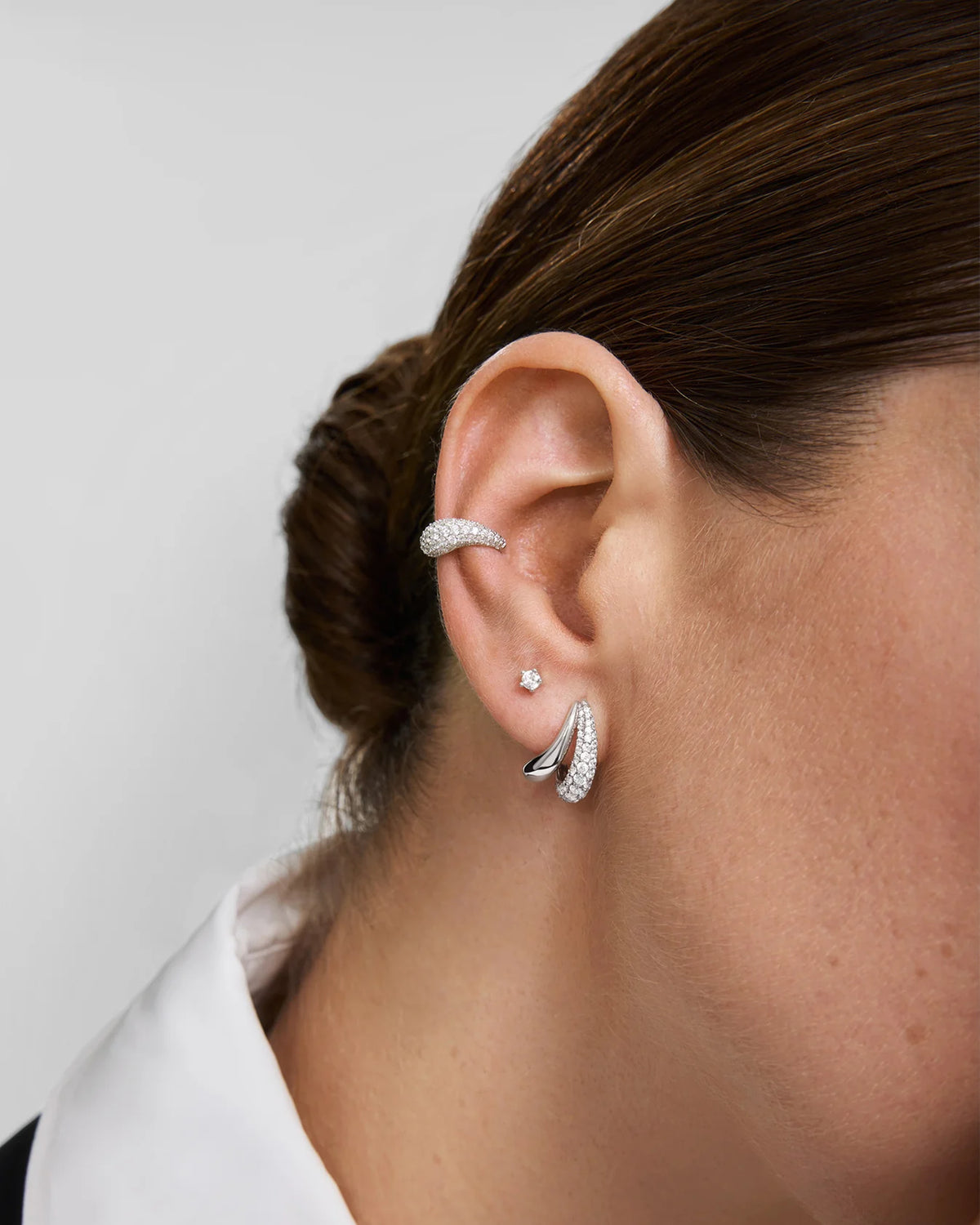 Ania Haie Fluid Light Silver Duet Stud Hoop Earrings E078-05H