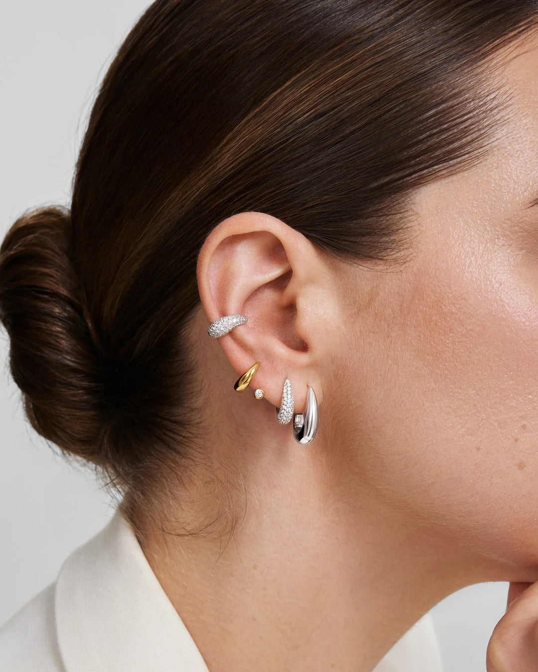 Ania Haie Fluid Light Silver Classic Dome Hoop Earrings E078-11H