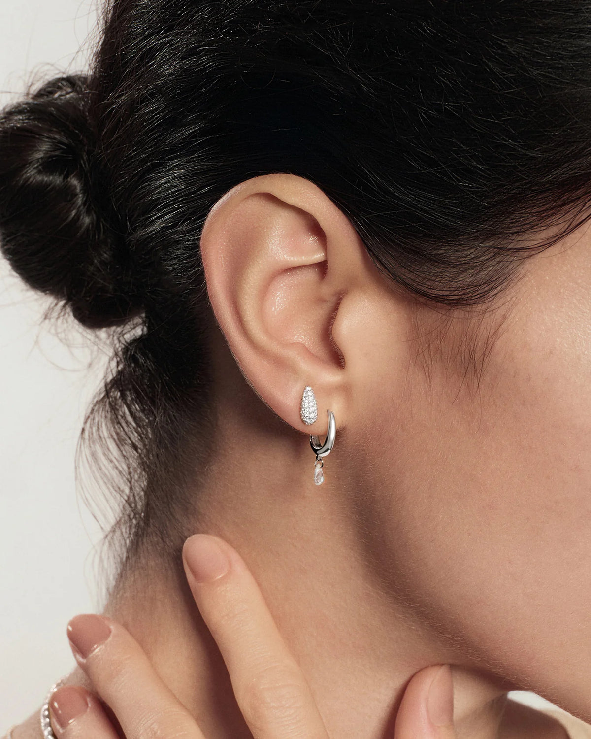 Ania Haie Fluid Light Silver Pavé Dome Stud Earrings E078-02H