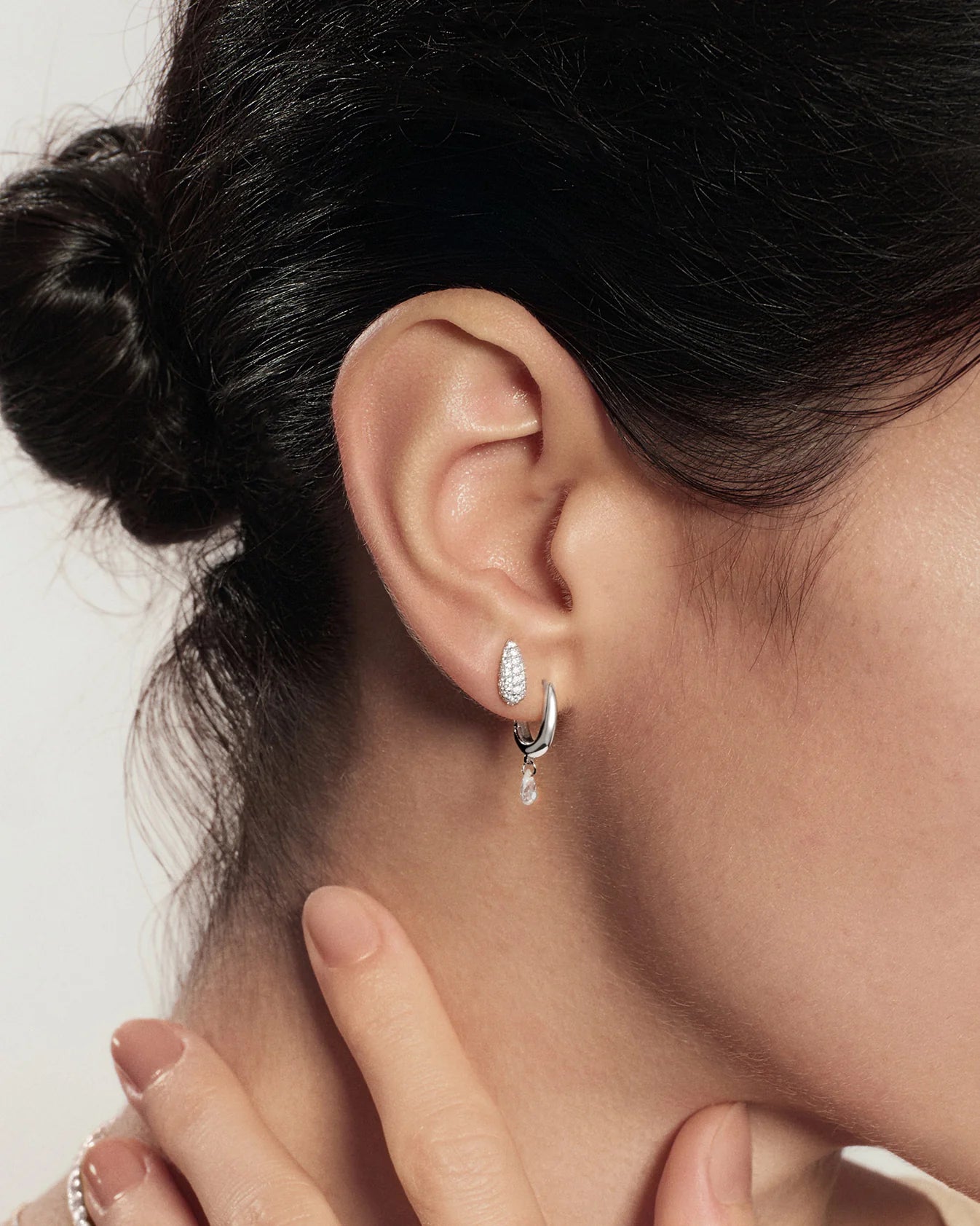 Ania Haie Fluid Light Silver Pave Dome Stud Earrings E078-02H