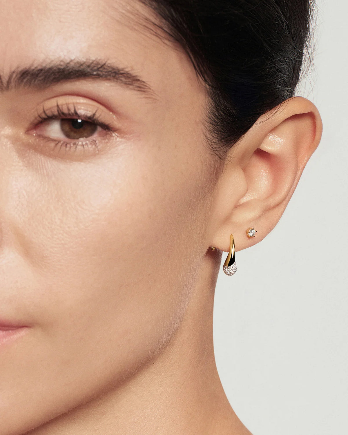 Ania Haie Fluid Light Gold Pavé Sculptural Teardrop Hook Earrings E078-03G