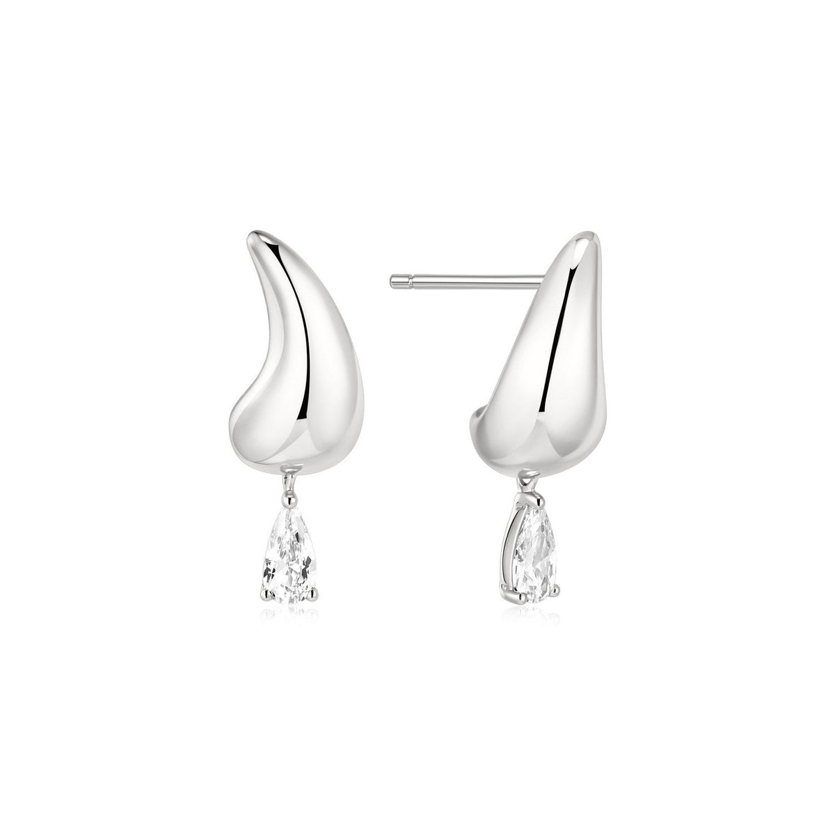Ania Haie Fluid Light Silver Curved Teardrop Dangle Stud Earrings E078-04H