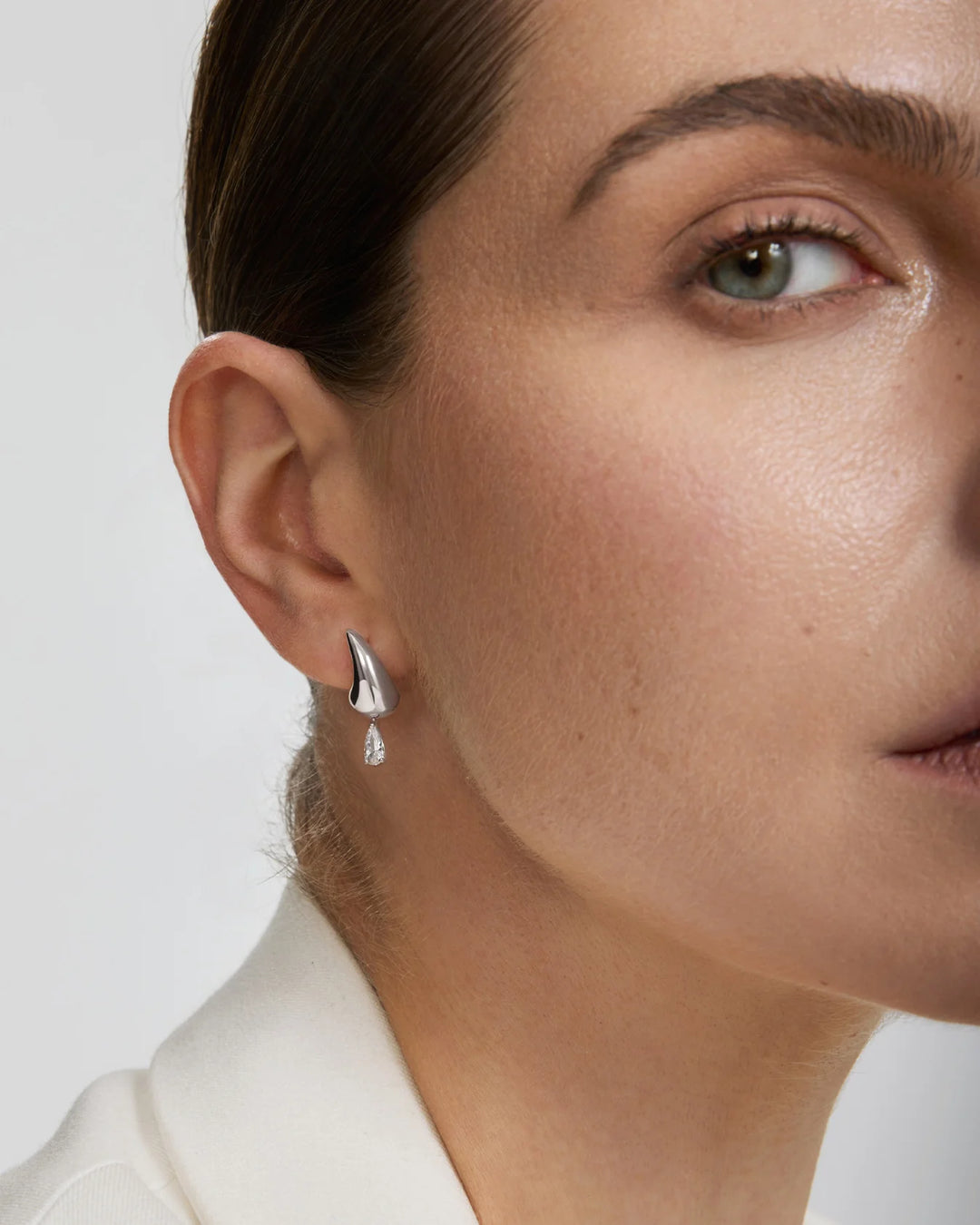 Ania Haie Fluid Light Silver Curved Teardrop Dangle Stud Earrings E078-04H