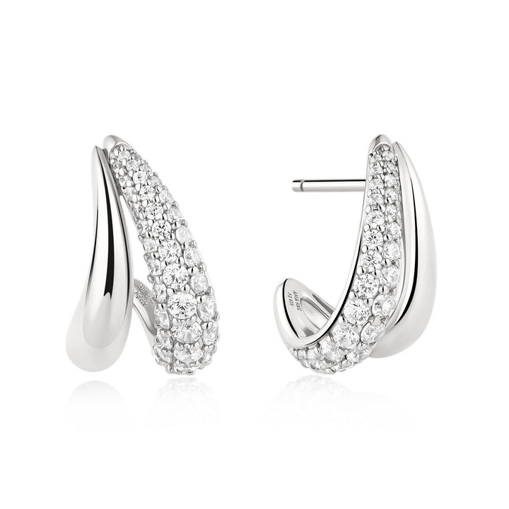 Ania Haie Fluid Light Silver Duet Stud Hoop Earrings E078-05H