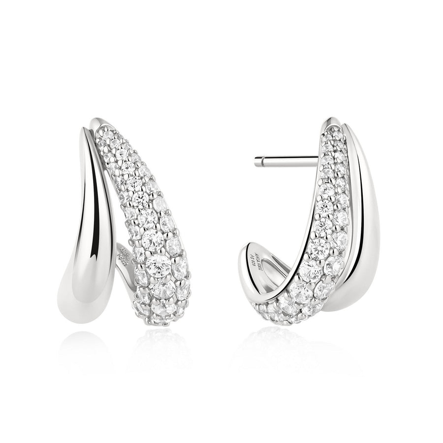 Ania Haie Fluid Light Silver Duet Stud Hoop Earrings E078-05H