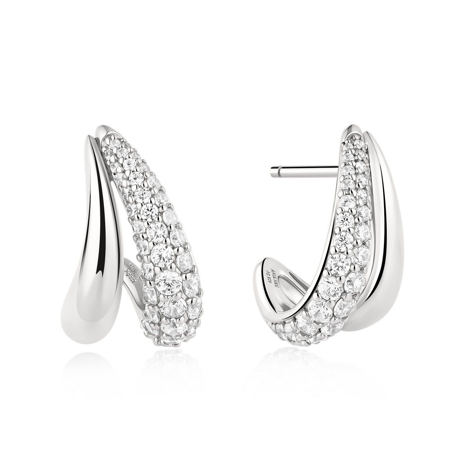 Ania Haie Fluid Light Silver Duet Stud Hoop Earrings E078-05H