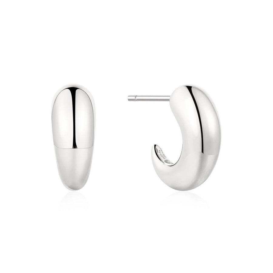 Ania Haie Fluid Light Silver Dome Stud Hoop Earrings E078-06H