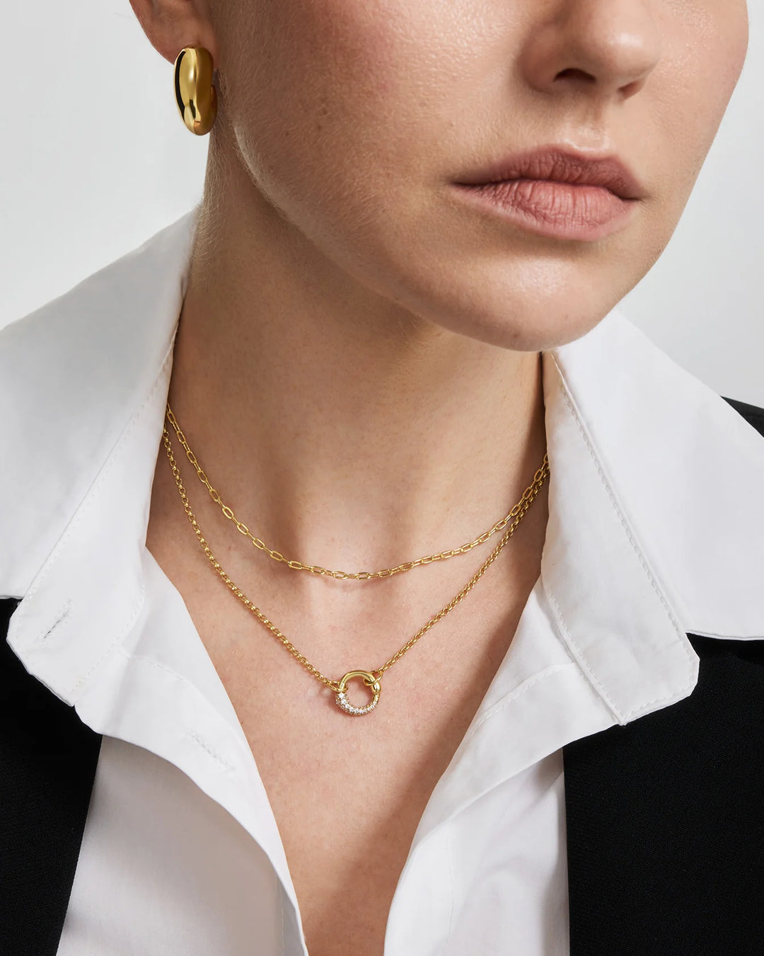 Ania Haie Fluid Light Gold Half Pavé & Polish Hoop Necklace N078-03G