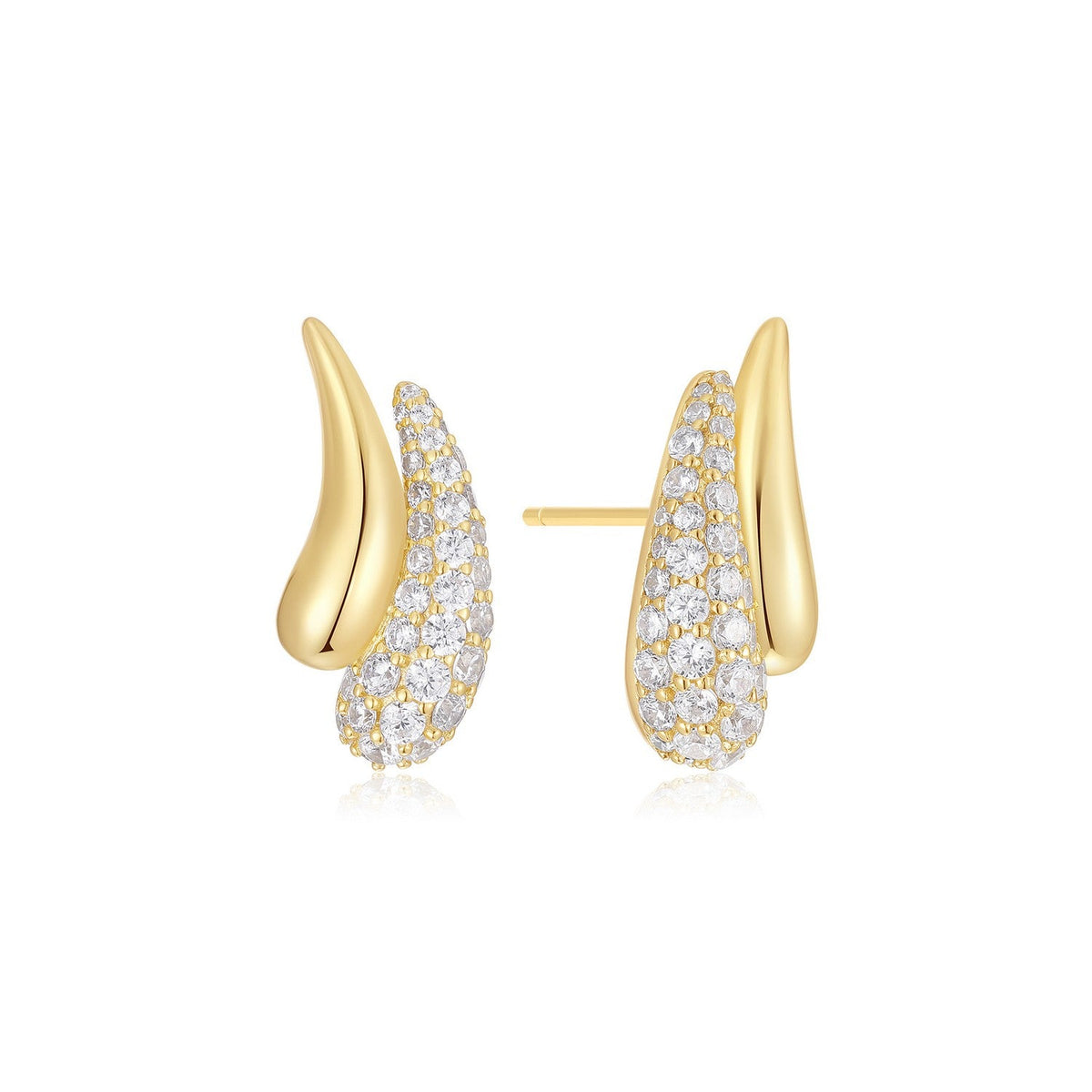 Ania Haie Fluid Light Gold Pave & Polished Teardrop Duet Stud Earrings E078-08G