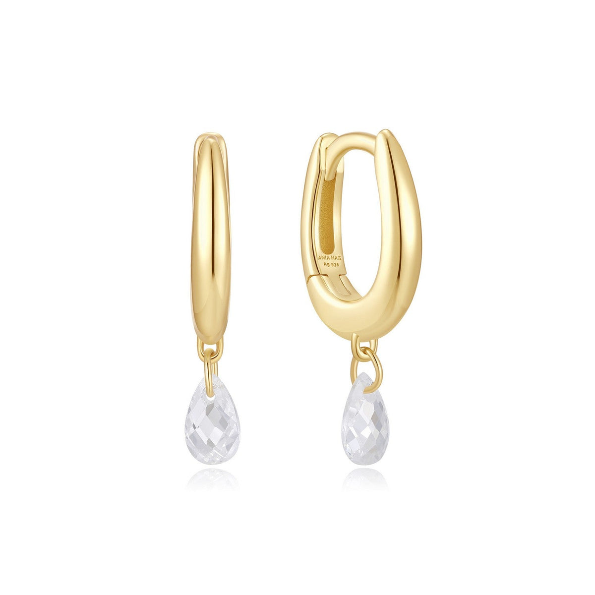 Ania Haie Fluid Light Gold Teardrop Dangle Huggie Hoop Earrings E078-09G