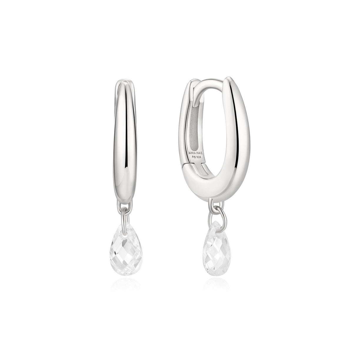 Ania Haie Fluid Light Silver Teardrop Dangle Huggie Hoop Earrings E078-09H