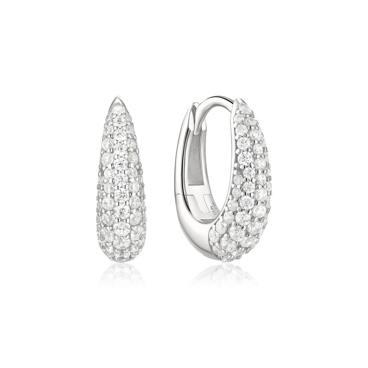 Ania Haie Fluid Light Silver Pave Dome Huggie Hoop Earrings E078-10H