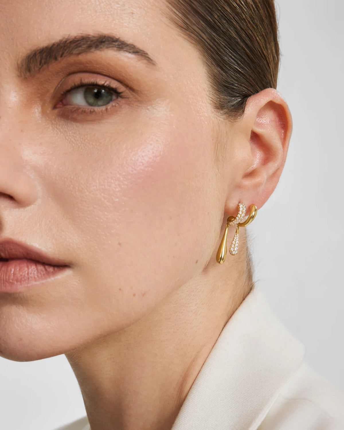 Ania Haie Fluid Light Gold Spiral Contrast Teardrop Dangle Stud Earrings E078-13G