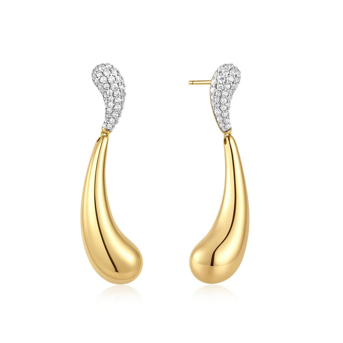 Ania Haie Fluid Light Gold Pave & Polished Wave Teardrop Dangle Stud Earrings E078-14G