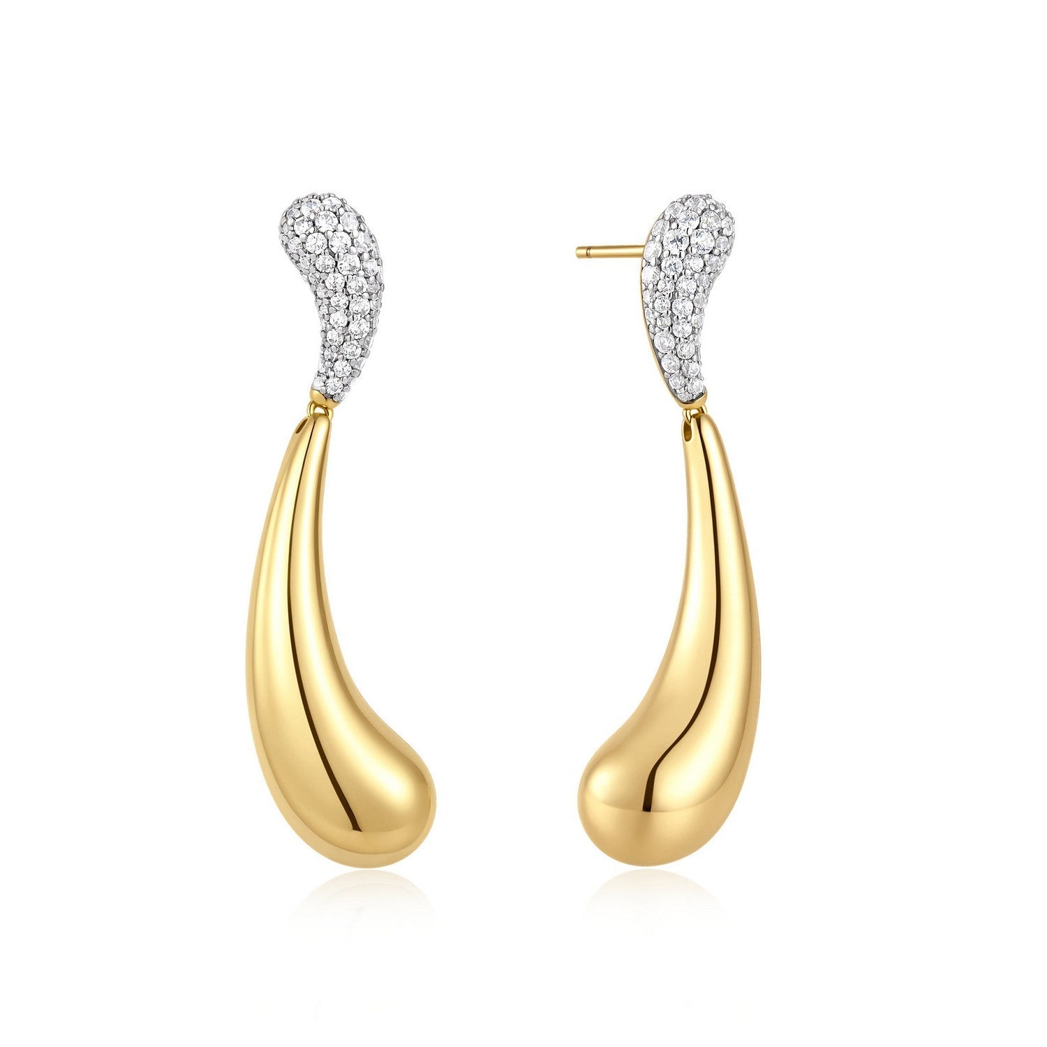 Ania Haie Fluid Light Gold Pave & Polished Wave Teardrop Dangle Stud Earrings E078-14G