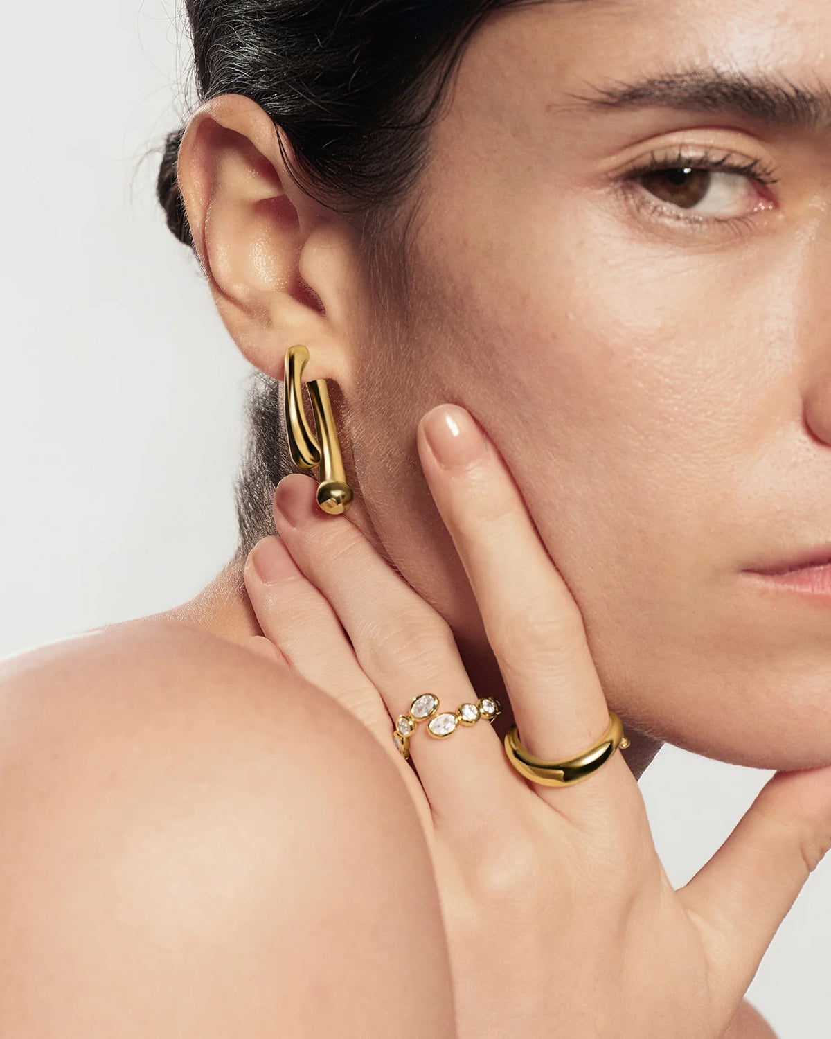 Ania Haie Fluid Light Gold Sculptural Arc Hoop Earrings E078-16G