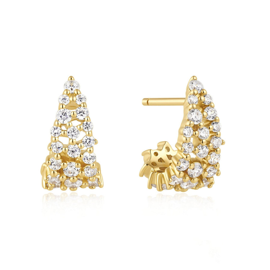 Ania Haie Fairy Dust Gold Pave Openwork Curved Stud Hoop Earrings E079-07G