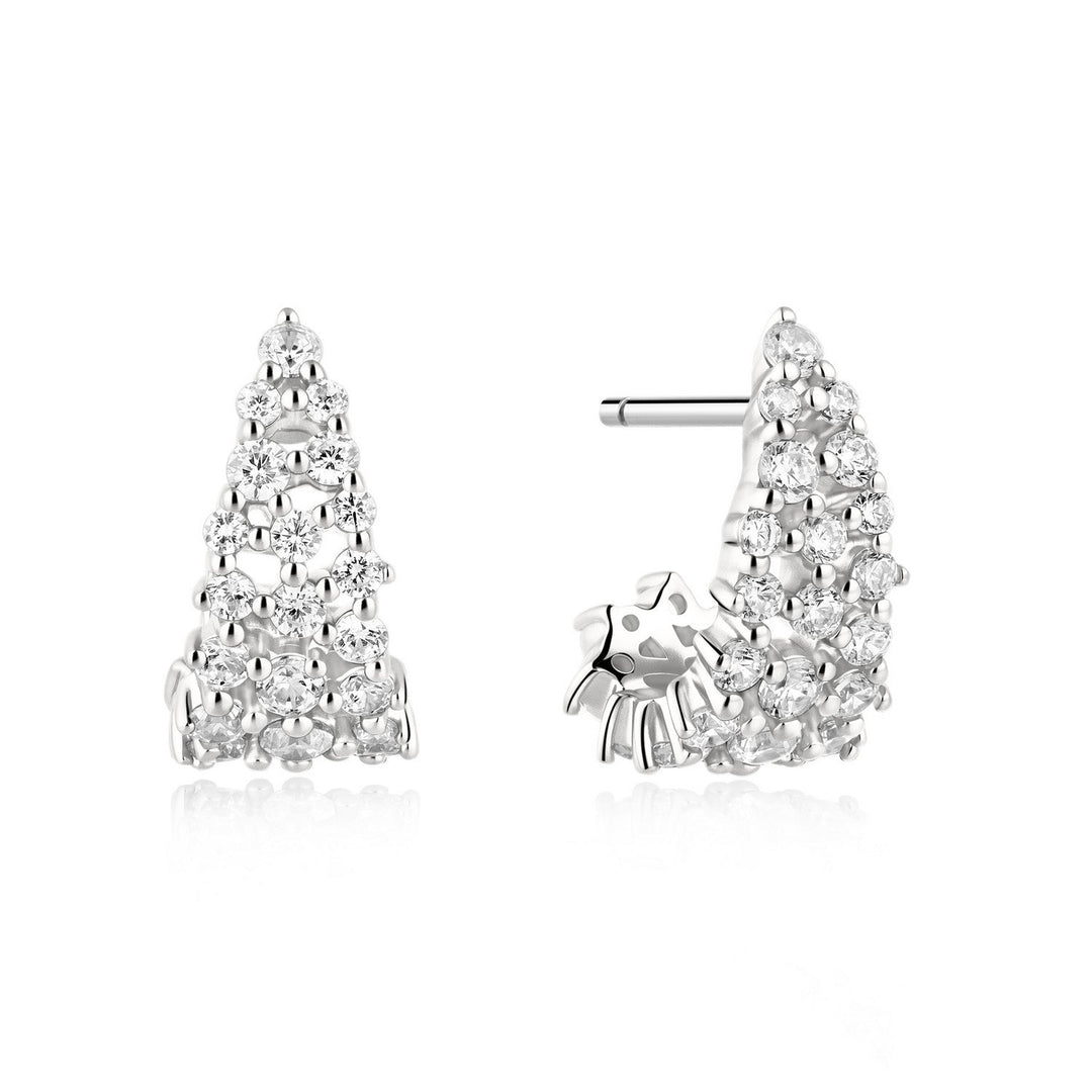 Ania Haie Fairy Dust Silver Pave Openwork Curved Stud Hoop Earrings E079-07H