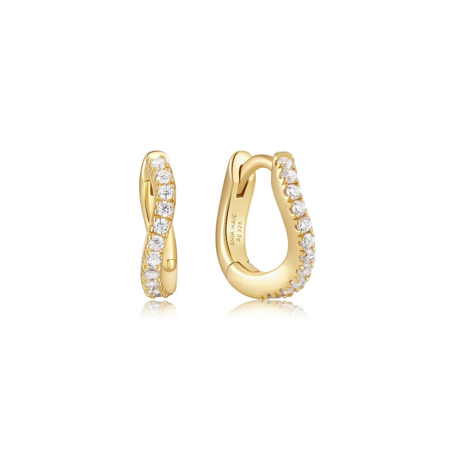 Ania Haie Fairy Dust Gold Slim Pave Wave Huggie Hoop Earrings E079-08G