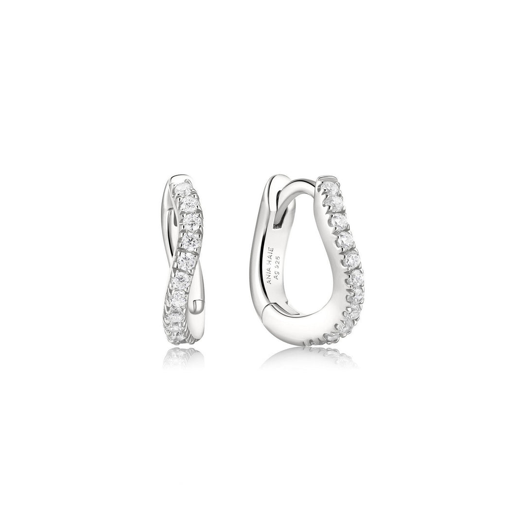 Ania Haie Fairy Dust Silver Slim Pave Wave Huggie Hoop Earrings E079-08H