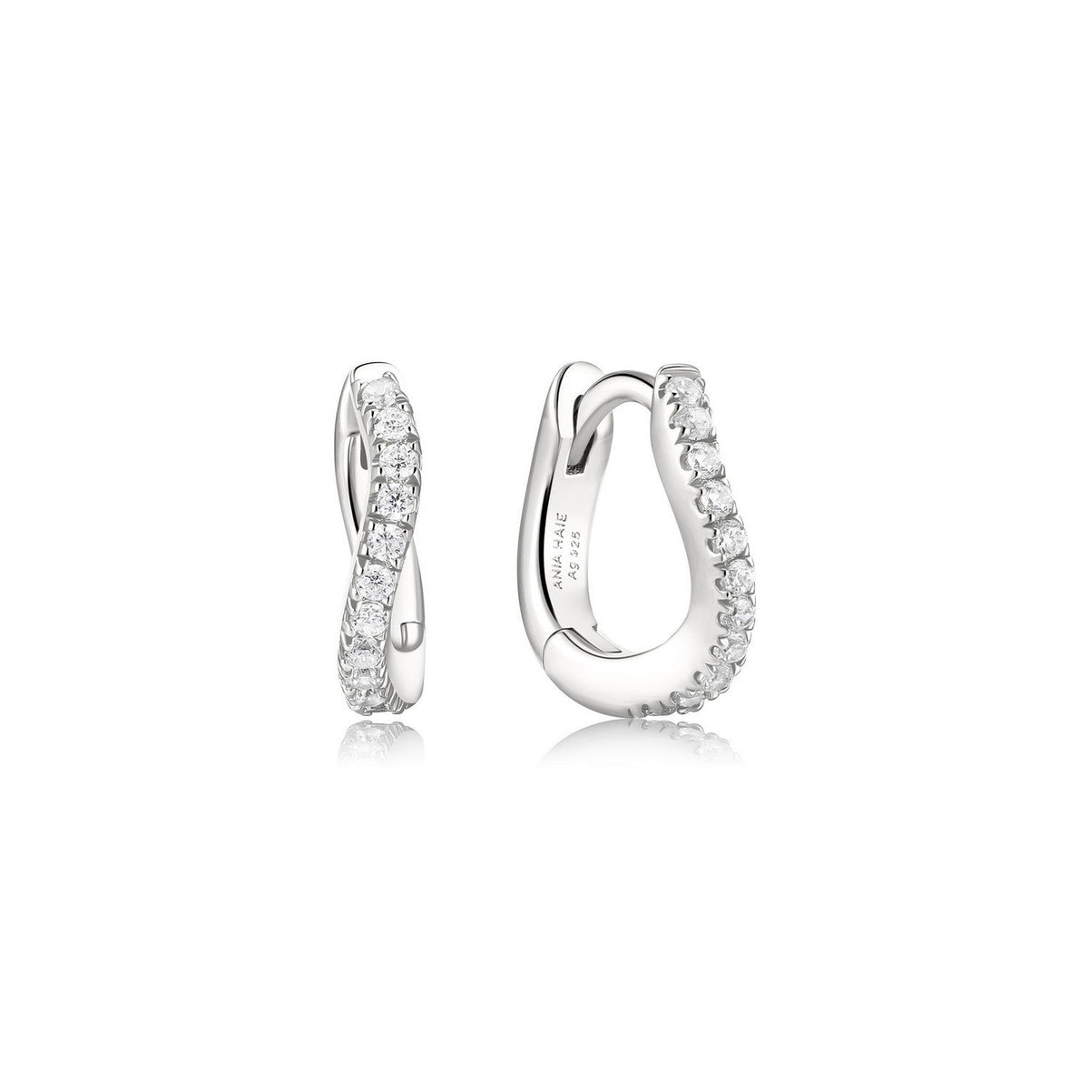 Ania Haie Fairy Dust Silver Slim Pave Wave Huggie Hoop Earrings E079-08H
