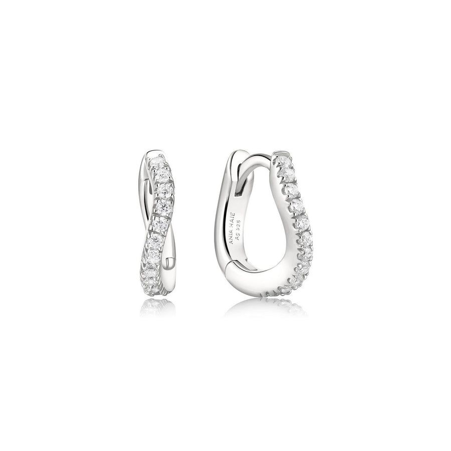 Ania Haie Fairy Dust Silver Slim Pave Wave Huggie Hoop Earrings E079-08H