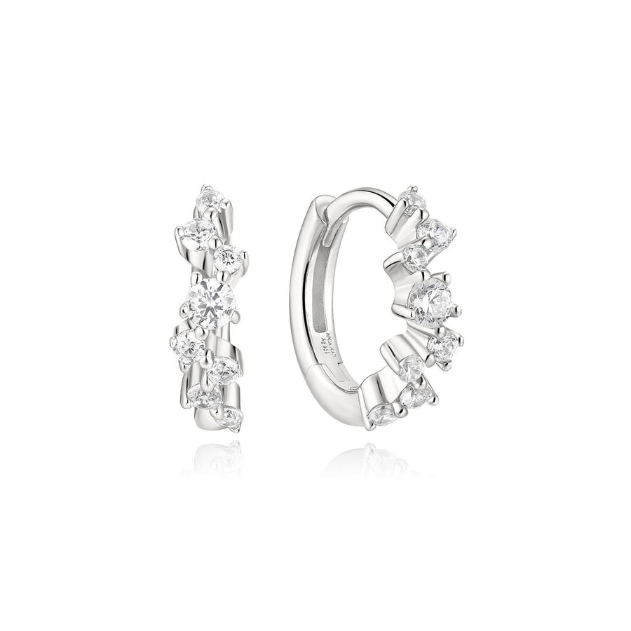 Ania Haie Fairy Dust Silver Zig-Zag Pave Huggie Hoop Earrings E079-09H