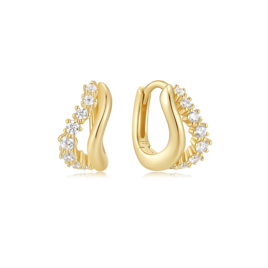 Ania Haie Fairy Dust Gold Duet Wave Huggie Hoop Earrings E079-10G