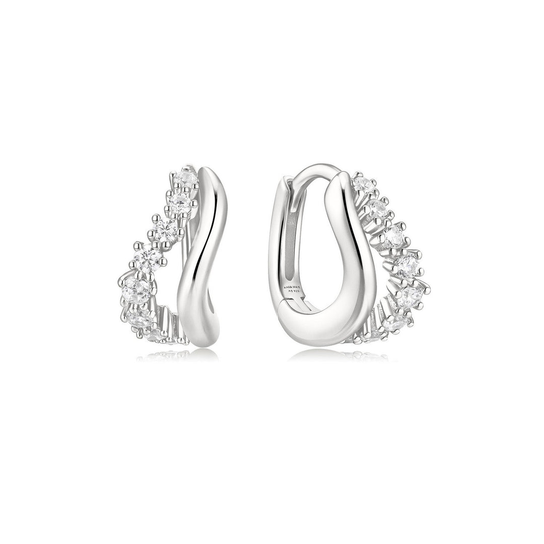 Ania Haie Fairy Dust Silver Duet Wave Huggie Hoop Earrings E079-10H