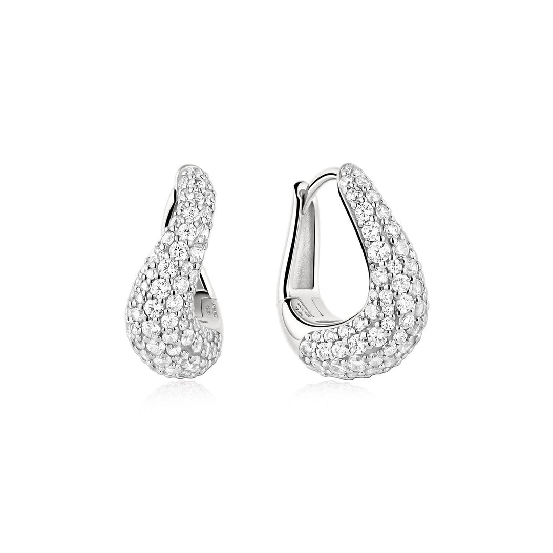 Ania Haie Fairy Dust Silver Pave Wave Huggie Hoop Earrings E079-13H