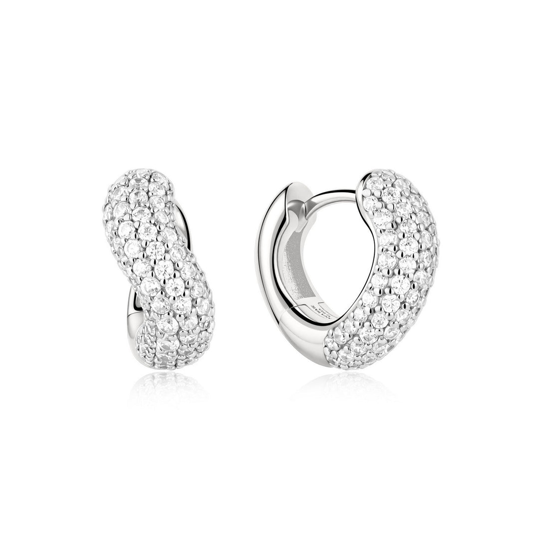 Ania Haie Fairy Dust Silver Chunky Pave Wave Huggie Hoop Earrings E079-14H
