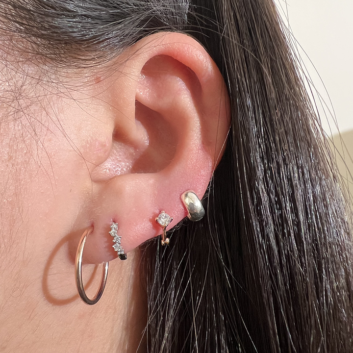 Single White Topaz Huggie Earrings-2
