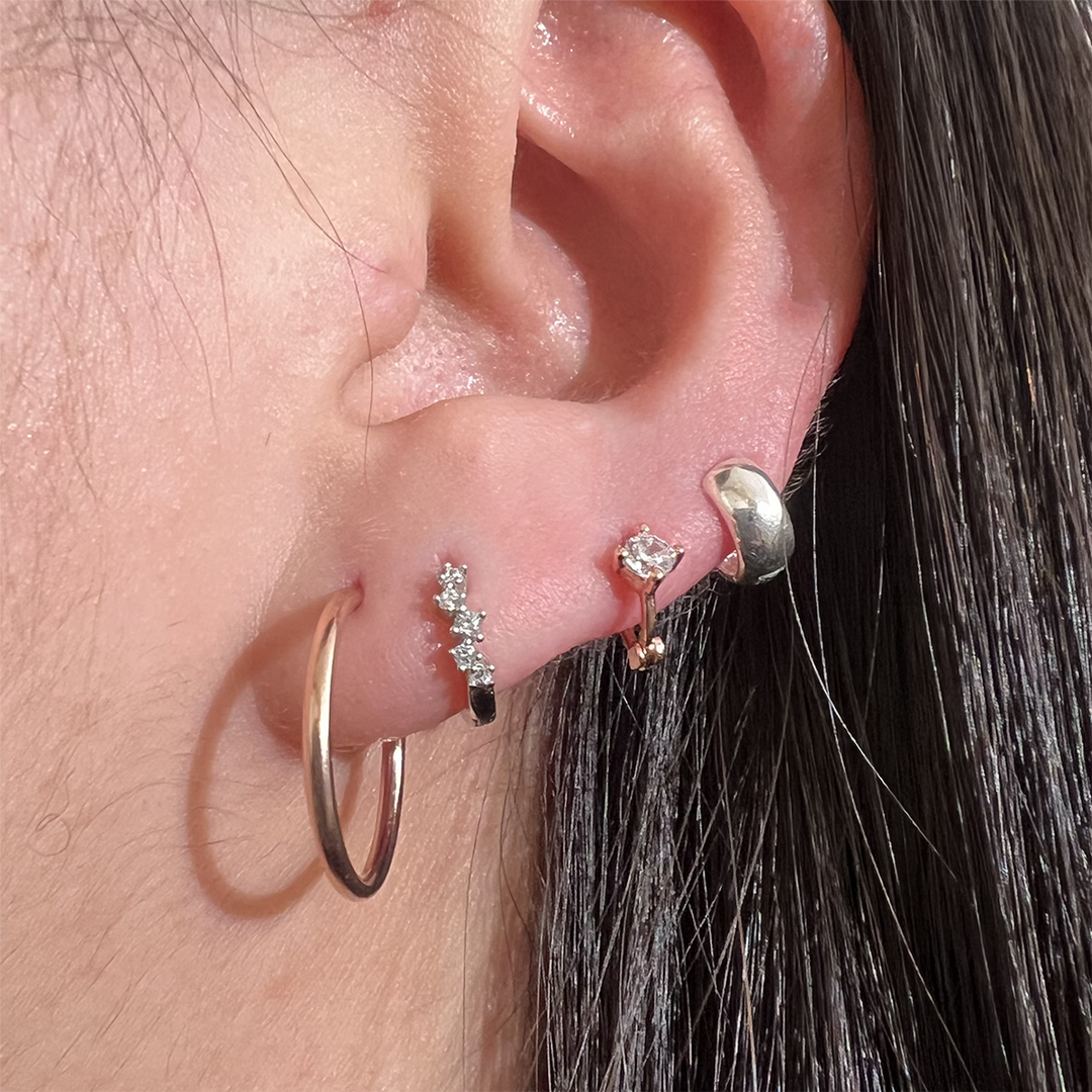 Single White Topaz Huggie Earrings-3