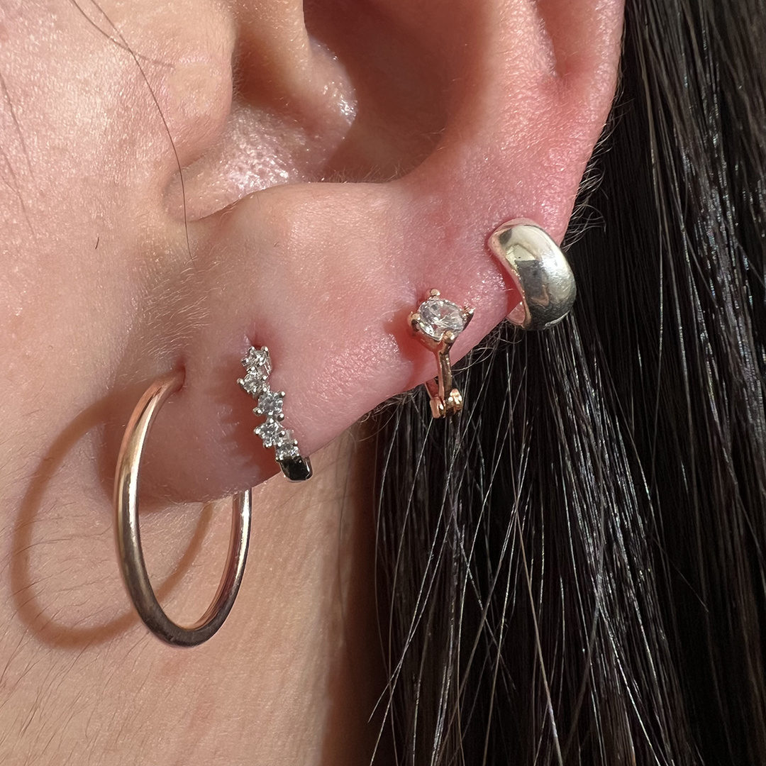 Single White Topaz Huggie Earrings-4