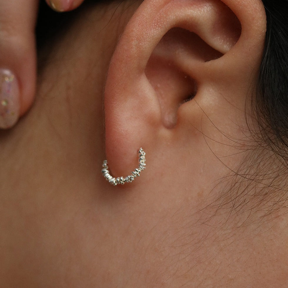 Flower cubic semi-hoop earrings-3