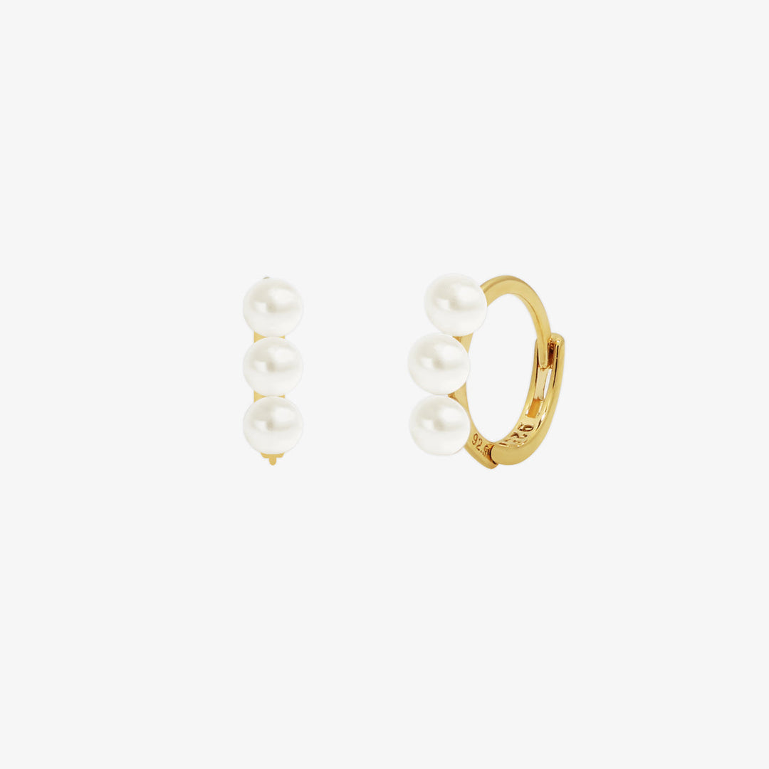 Triple Pearls Huggie Earring-0
