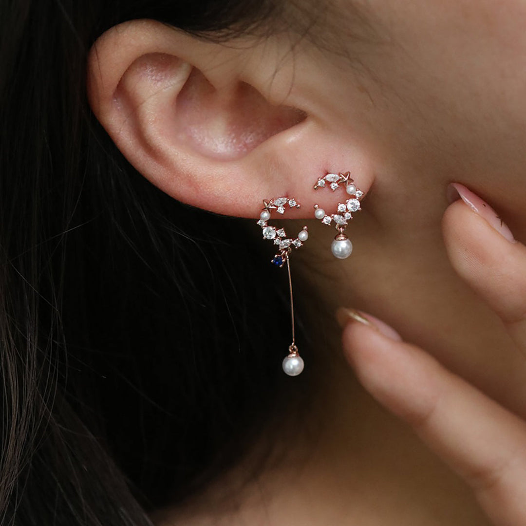 Cubic moon dangled pearl Earrings-4